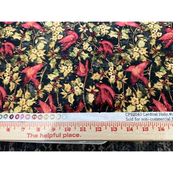 Fabric - Susan Winget "CARDINAL HOLLY" Birds, 100% Cotton - 1.50 Yards - NEW - Picture 10 of 14